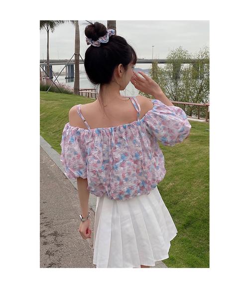 the lemon 日系小清新碎花小衫2021夏季甜美少女风露肩一字领上衣